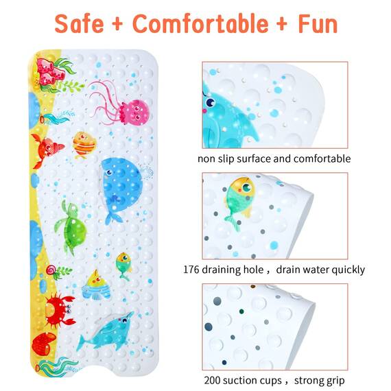 Secopad Antirutschmatte Badewanne Baby, 100x40 cm Badewannenmatte rutschfest Kinder, Badematte Kinder Badewanne oder Dusche, 100% BPA frei & Maschinenwaschbar, Little Whale