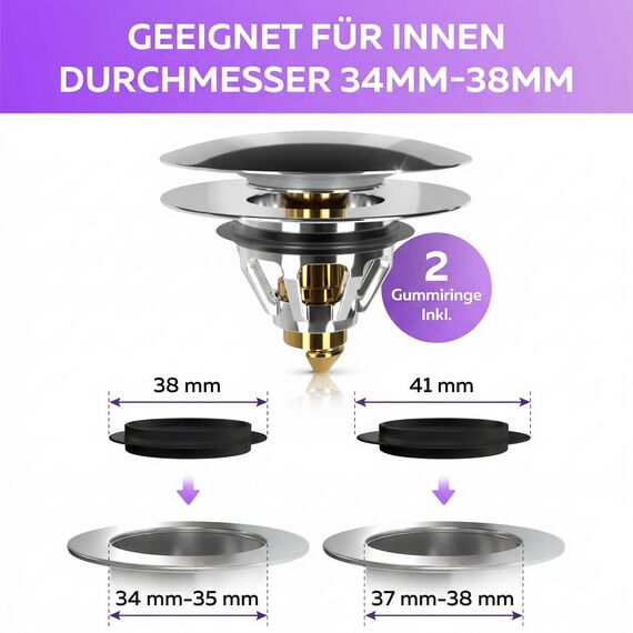 M. ROSENFELD HOME Waschbeckenstöpsel mit sieb - Pop-Up Abflussstopfen Universal Chrom mit breitem Deckel