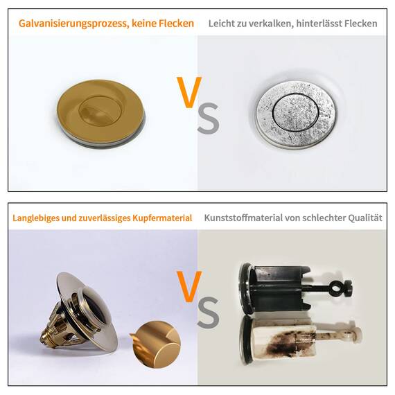 Pop Up Stöpsel Waschbecken Mit Anti Clogging Sieb, Universal Abflusssieb Waschbecken Stöpsel Verschluss Ablaufgarnitur für Aufsatzwaschbecken, Abflussstopfen für Badewanne (Gold,34-38mm)