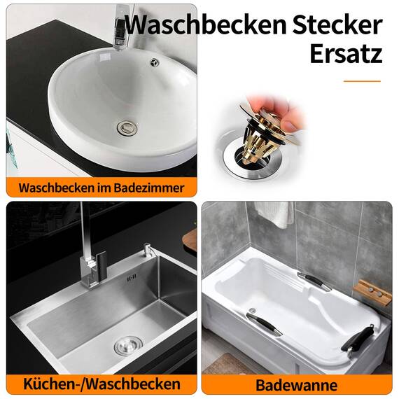 Pop Up Stöpsel Waschbecken Mit Anti Clogging Sieb, Universal Abflusssieb Waschbecken Stöpsel Verschluss Ablaufgarnitur für Aufsatzwaschbecken, Abflussstopfen für Badewanne (Gold,34-38mm)