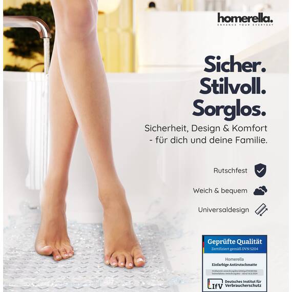 homerella® Badewannenmatte rutschfest 88x39cm, INKL. HAKEN, Rutschfeste Badematte BPA frei, Duschmatte rutschfest, Antirutschmatte Badewanne, Rutschmatte Badewanne, schimmelresistent&maschinenwaschbar