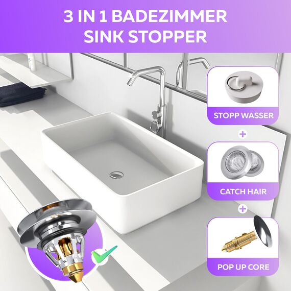 M. ROSENFELD HOME Waschbeckenstöpsel mit sieb - Pop-Up Abflussstopfen Universal Chrom mit breitem Deckel