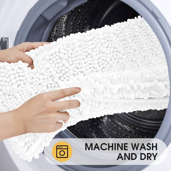 ACCUMTEK Upgrade Extra großes weißes Badezimmerteppich-Set, 3-teilig, ultraweich, dick, saugfähig, rutschfest, Chenille-WC-Vorleger für Badezimmer, Schlafzimmer, Küche