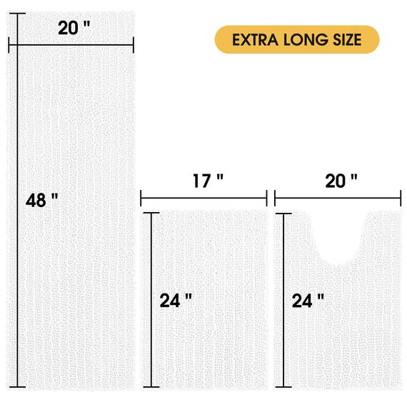 ACCUMTEK Upgrade Extra großes weißes Badezimmerteppich-Set, 3-teilig, ultraweich, dick, saugfähig, rutschfest, Chenille-WC-Vorleger für Badezimmer, Schlafzimmer, Küche