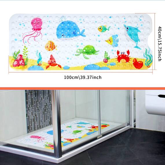 Secopad Antirutschmatte Badewanne Baby, 100x40 cm Badewannenmatte rutschfest Kinder, Badematte Kinder Badewanne oder Dusche, 100% BPA frei & Maschinenwaschbar, Little Whale