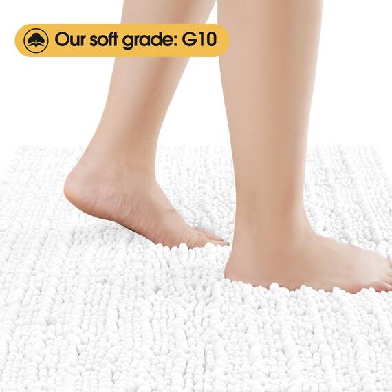 ACCUMTEK Upgrade Extra großes weißes Badezimmerteppich-Set, 3-teilig, ultraweich, dick, saugfähig, rutschfest, Chenille-WC-Vorleger für Badezimmer, Schlafzimmer, Küche