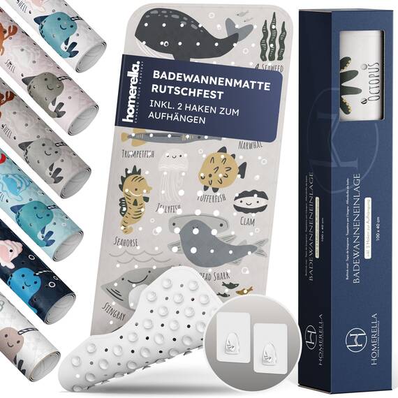 homerella® Kinder Badewannenmatte rutschfest 100x40cm, INKL. Haken, rutschfeste Badematte BPA frei, Duschmatte rutschfest, Antirutschmatte Badewanne Baby, Rutschmatte Badewanne, schimmelresistent