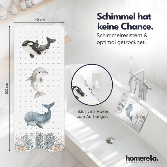 homerella® Kinder Badewannenmatte rutschfest 100x40cm, INKL. Haken, rutschfeste Badematte BPA frei, Duschmatte rutschfest, Antirutschmatte Badewanne Baby, Rutschmatte Badewanne, schimmelresistent
