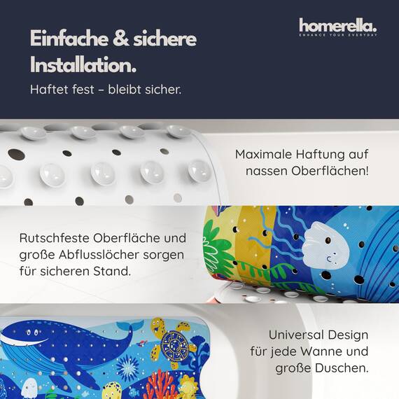 homerella® Kinder Badewannenmatte rutschfest 100x40cm, INKL. Haken, rutschfeste Badematte BPA frei, Duschmatte rutschfest, Antirutschmatte Badewanne Baby, Rutschmatte Badewanne, schimmelresistent