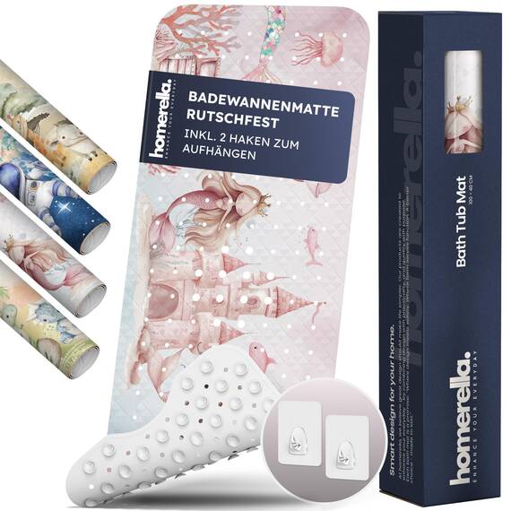 homerella® Kinder Badewannenmatte rutschfest 100x40cm, INKL. Haken, rutschfeste Badematte BPA frei, Duschmatte rutschfest, Antirutschmatte Badewanne Baby, Rutschmatte Badewanne, schimmelresistent