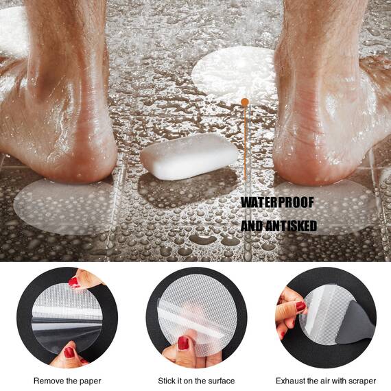 Secopad 24 Stück rutschfeste Badewannen-Aufkleber für Badezimmer, Badewannen, Duschen, Antirutsch Pads Dusche with Kunststoff Schaber (Transparente)
