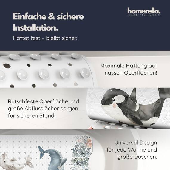 homerella® Kinder Badewannenmatte rutschfest 100x40cm, INKL. Haken, rutschfeste Badematte BPA frei, Duschmatte rutschfest, Antirutschmatte Badewanne Baby, Rutschmatte Badewanne, schimmelresistent