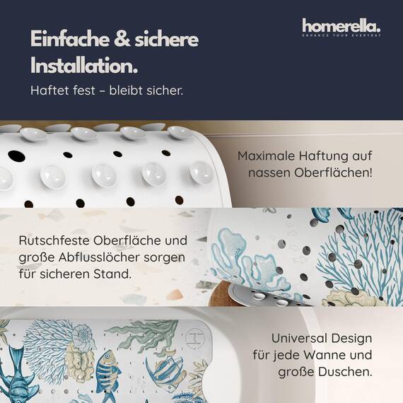 homerella® Badewannenmatte rutschfest 100x40cm, INKL. Haken, rutschfeste Badematte BPA frei, Duschmatte rutschfest, Antirutschmatte Badewanne Baby, Rutschmatte Badewanne Kinder, schimmelresistent