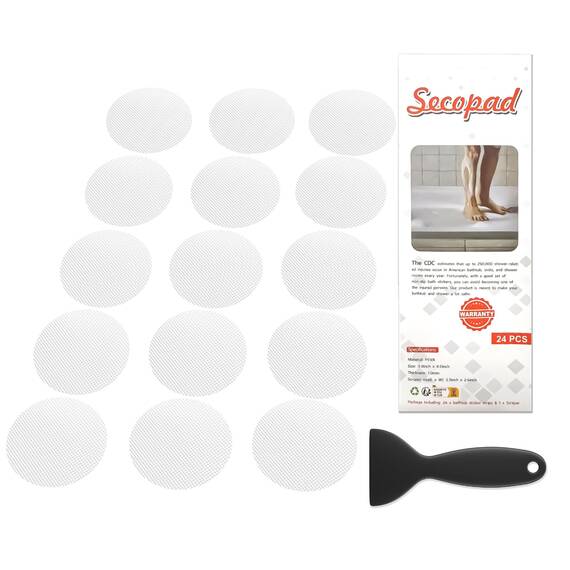 Secopad 24 Stück rutschfeste Badewannen-Aufkleber für Badezimmer, Badewannen, Duschen, Antirutsch Pads Dusche with Kunststoff Schaber (Transparente)