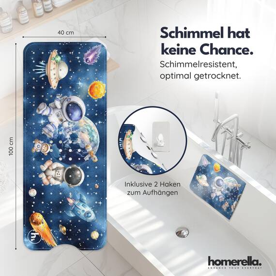 homerella® Kinder Badewannenmatte rutschfest 100x40cm - INKL. Haken, rutschfeste Badematte BPA frei, Duschmatte rutschfest, Antirutschmatte Badewanne Baby, Rutschmatte Badewanne, schimmelresistent