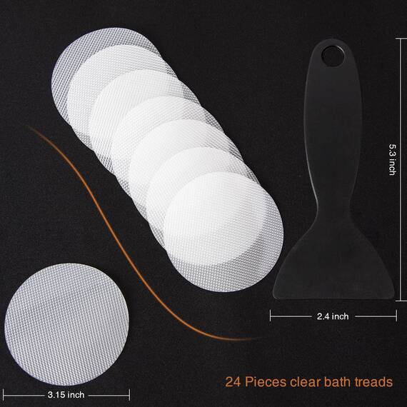 Secopad 24 Stück rutschfeste Badewannen-Aufkleber für Badezimmer, Badewannen, Duschen, Antirutsch Pads Dusche with Kunststoff Schaber (Transparente)