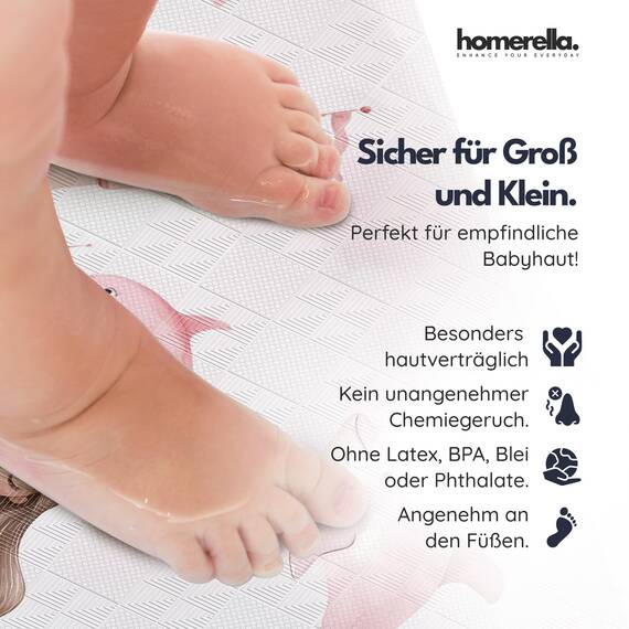 homerella® Kinder Badewannenmatte rutschfest 100x40cm, INKL. Haken, rutschfeste Badematte BPA frei, Duschmatte rutschfest, Antirutschmatte Badewanne Baby, Rutschmatte Badewanne, schimmelresistent