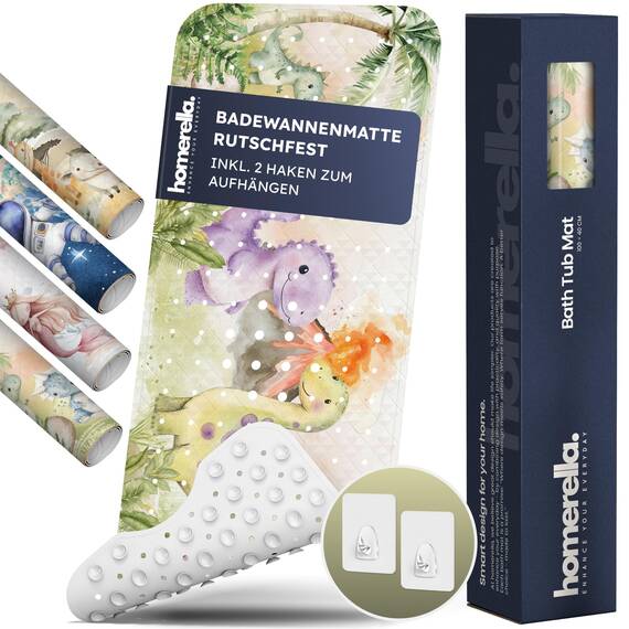 homerella® Kinder Badewannenmatte rutschfest 100x40cm, INKL. Haken, rutschfeste Badematte BPA frei, Duschmatte rutschfest, Antirutschmatte Badewanne Baby, Rutschmatte Badewanne, schimmelresistent