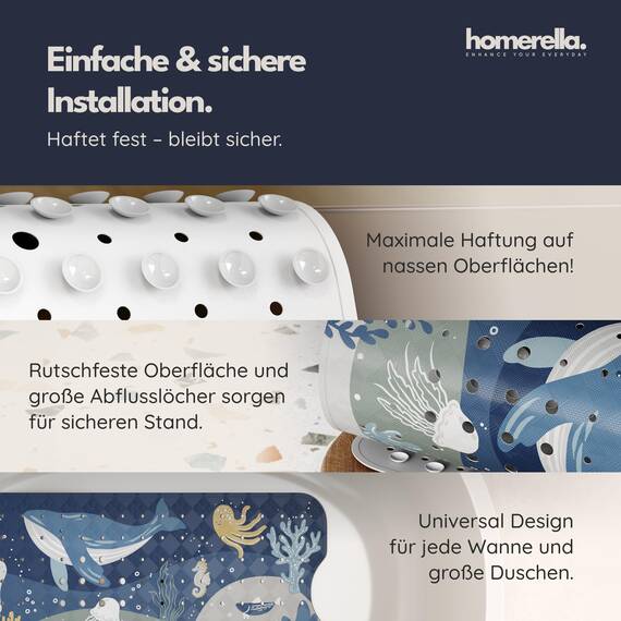homerella® Badewannenmatte rutschfest 100x40cm, INKL. Haken, rutschfeste Badematte BPA frei, Duschmatte rutschfest, Antirutschmatte Badewanne Baby, Rutschmatte Badewanne Kinder, schimmelresistent