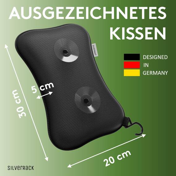 SilverRack Premium Badewannenkissen Schwarz - Badekissen für Badewanne - Kissen Badewanne mit Saugnäpfen - Nackenkissen als Nacken & Whirlpool Kopfstütze - Badewannen Zubehör - Bath Pillow Spa