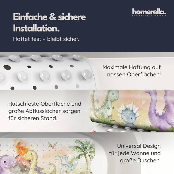 homerella® Kinder Badewannenmatte rutschfest 100x40cm, INKL. Haken, rutschfeste Badematte BPA frei, Duschmatte rutschfest, Antirutschmatte Badewanne Baby, Rutschmatte Badewanne, schimmelresistent