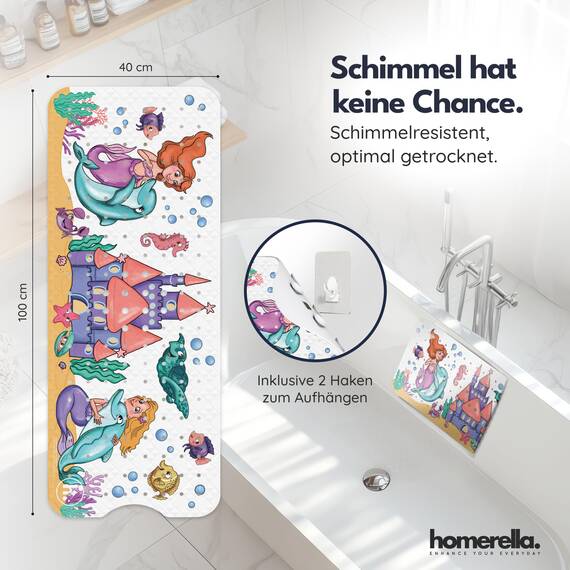 homerella® Kinder Badewannenmatte rutschfest 100x40cm, INKL. Haken, rutschfeste Badematte BPA frei, Duschmatte rutschfest, Antirutschmatte Badewanne Baby, Rutschmatte Badewanne, schimmelresistent
