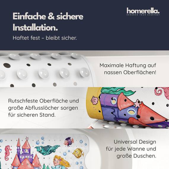 homerella® Kinder Badewannenmatte rutschfest 100x40cm, INKL. Haken, rutschfeste Badematte BPA frei, Duschmatte rutschfest, Antirutschmatte Badewanne Baby, Rutschmatte Badewanne, schimmelresistent