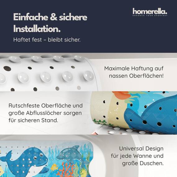 homerella® Kinder Badewannenmatte rutschfest 100x40cm, INKL. Haken, rutschfeste Badematte BPA frei, Duschmatte rutschfest, Antirutschmatte Badewanne Baby, Rutschmatte Badewanne, schimmelresistent