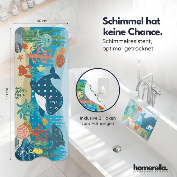 homerella® Kinder Badewannenmatte rutschfest 100x40cm, INKL. Haken, rutschfeste Badematte BPA frei, Duschmatte rutschfest, Antirutschmatte Badewanne Baby, Rutschmatte Badewanne, schimmelresistent