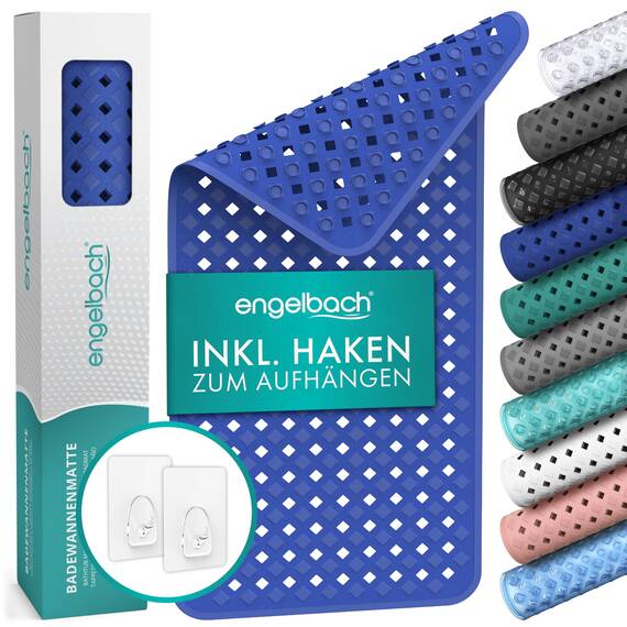 Engelbach® Badewannenmatte Inkl. 2 Haken zum Trocknen 88x40cm - Rutschmatte Badewanne 100% BPA-Frei - Wanneneinlage schimmelresistent & maschinenwaschbar