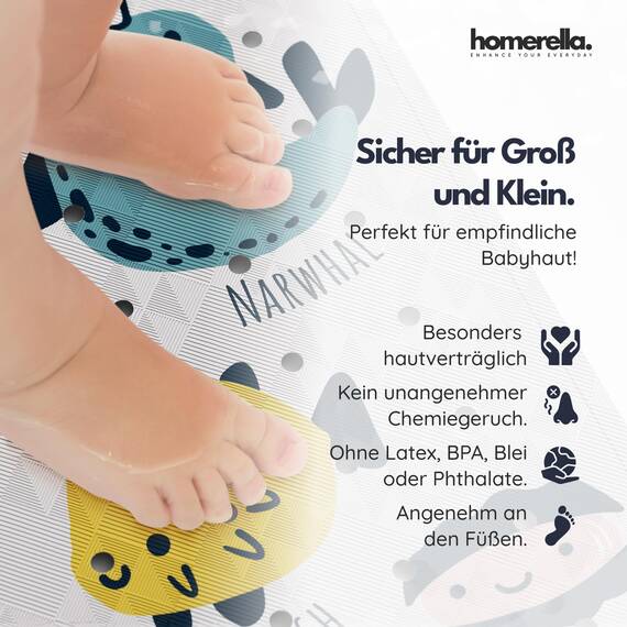 homerella® Kinder Badewannenmatte rutschfest 100x40cm, INKL. Haken, rutschfeste Badematte BPA frei, Duschmatte rutschfest, Antirutschmatte Badewanne Baby, Rutschmatte Badewanne, schimmelresistent