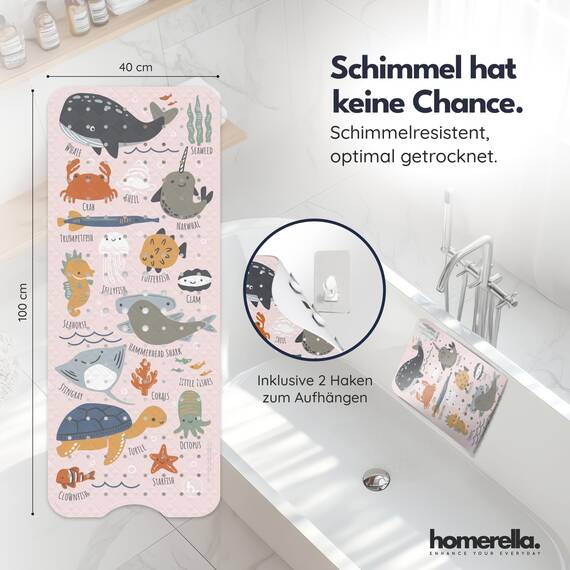 homerella® Kinder Badewannenmatte rutschfest 100x40cm, INKL. Haken, rutschfeste Badematte BPA frei, Duschmatte rutschfest, Antirutschmatte Badewanne Baby, Rutschmatte Badewanne, schimmelresistent