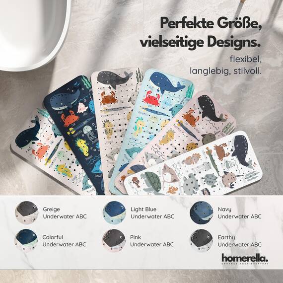 homerella® Kinder Badewannenmatte rutschfest 100x40cm, INKL. Haken, rutschfeste Badematte BPA frei, Duschmatte rutschfest, Antirutschmatte Badewanne Baby, Rutschmatte Badewanne, schimmelresistent