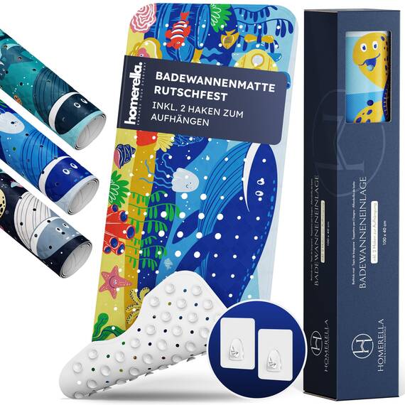 homerella® Kinder Badewannenmatte rutschfest 100x40cm, INKL. Haken, rutschfeste Badematte BPA frei, Duschmatte rutschfest, Antirutschmatte Badewanne Baby, Rutschmatte Badewanne, schimmelresistent