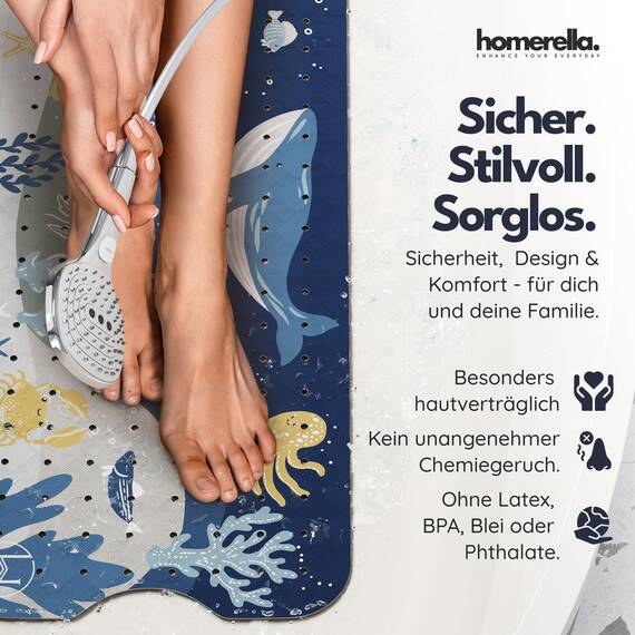homerella® Badewannenmatte rutschfest 100x40cm, INKL. Haken, rutschfeste Badematte BPA frei, Duschmatte rutschfest, Antirutschmatte Badewanne Baby, Rutschmatte Badewanne Kinder, schimmelresistent