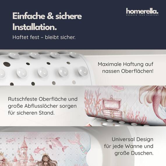 homerella® Kinder Badewannenmatte rutschfest 100x40cm, INKL. Haken, rutschfeste Badematte BPA frei, Duschmatte rutschfest, Antirutschmatte Badewanne Baby, Rutschmatte Badewanne, schimmelresistent