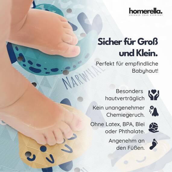 homerella® Kinder Badewannenmatte rutschfest 100x40cm, INKL. Haken, rutschfeste Badematte BPA frei, Duschmatte rutschfest, Antirutschmatte Badewanne Baby, Rutschmatte Badewanne, schimmelresistent