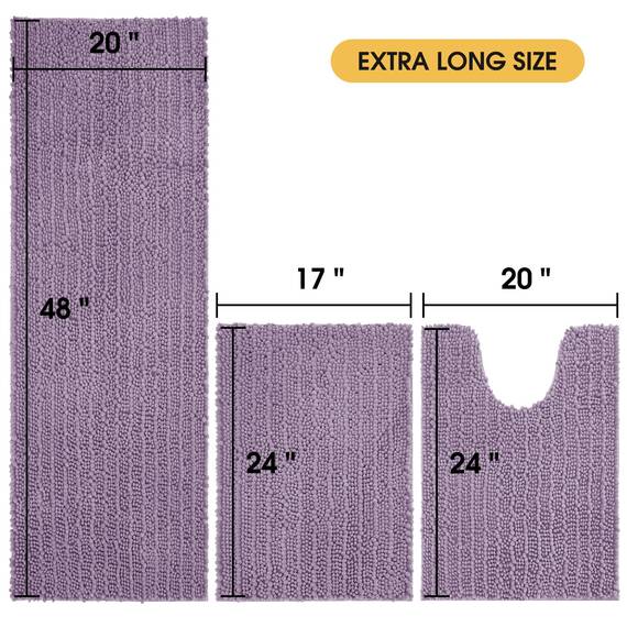 ACCUMTEK Upgrade Extra großes Lavendel-Badezimmerteppich-Set, 3-teilig, ultraweich, dick, saugfähig, rutschfest, Chenille, WC-Vorleger für Badezimmer, Schlafzimmer, Küche