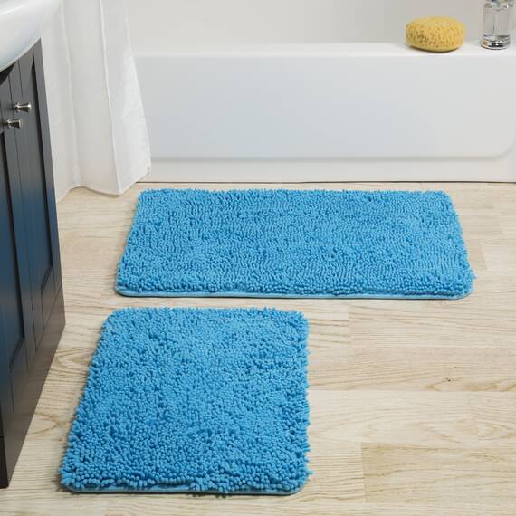 Lavish Home Badvorleger, Memory-Schaumstoff, langflorig, blau, 2-teilig blau