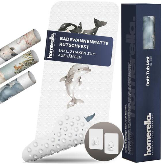 homerella® Kinder Badewannenmatte rutschfest 100x40cm, INKL. Haken, rutschfeste Badematte BPA frei, Duschmatte rutschfest, Antirutschmatte Badewanne Baby, Rutschmatte Badewanne, schimmelresistent