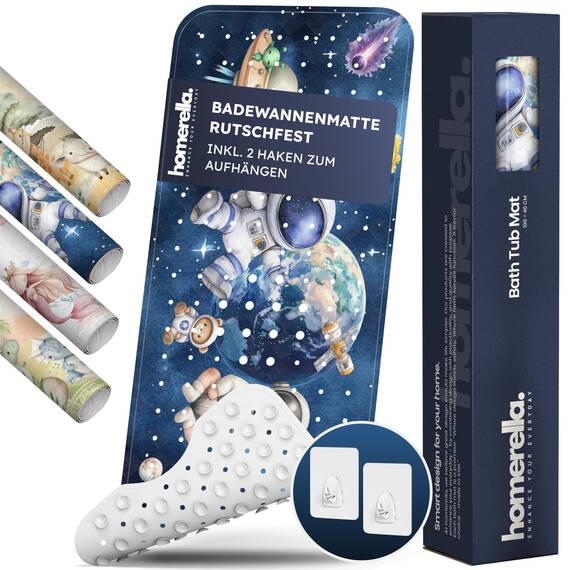 homerella® Kinder Badewannenmatte rutschfest 100x40cm - INKL. Haken, rutschfeste Badematte BPA frei, Duschmatte rutschfest, Antirutschmatte Badewanne Baby, Rutschmatte Badewanne, schimmelresistent