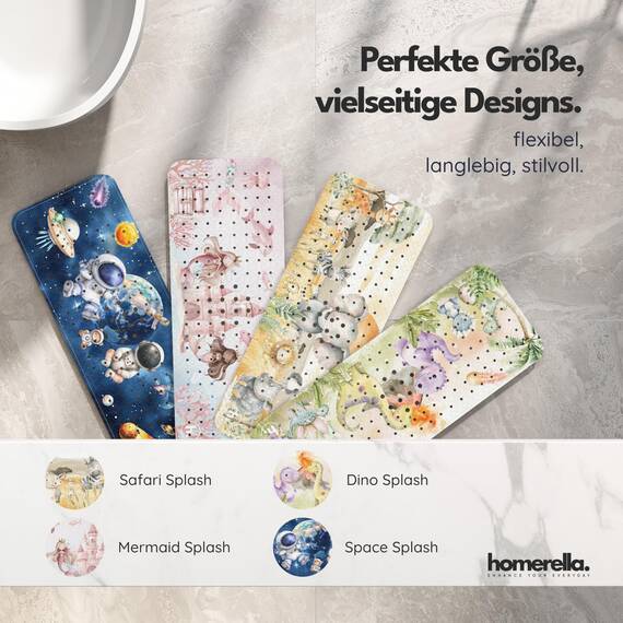 homerella® Kinder Badewannenmatte rutschfest 100x40cm, INKL. Haken, rutschfeste Badematte BPA frei, Duschmatte rutschfest, Antirutschmatte Badewanne Baby, Rutschmatte Badewanne, schimmelresistent