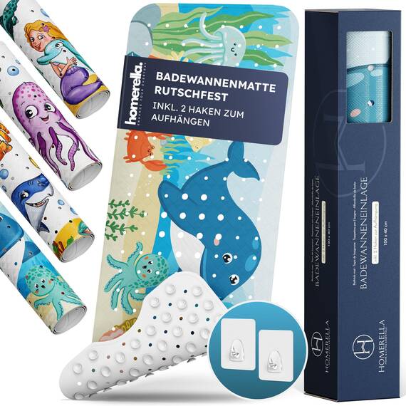 homerella® Kinder Badewannenmatte rutschfest 100x40cm, INKL. Haken, rutschfeste Badematte BPA frei, Duschmatte rutschfest, Antirutschmatte Badewanne Baby, Rutschmatte Badewanne, schimmelresistent