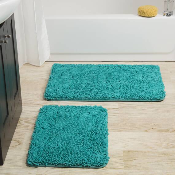 Lavish Home Badvorleger, Memory-Schaumstoff, langflorig, blau, 2-teilig Seafoam