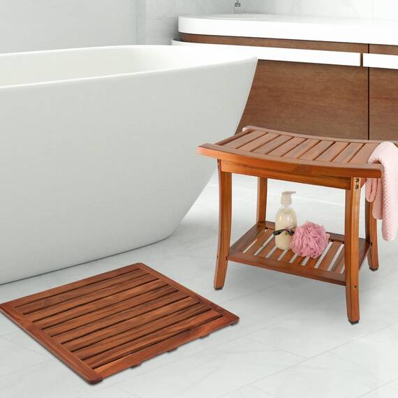 Utoplike Teak Badematte, rutschfeste Duschmatte für Badezimmer, Holzbodenmatte, extra groß, geeignet für Spa, Zuhause oder im Freien