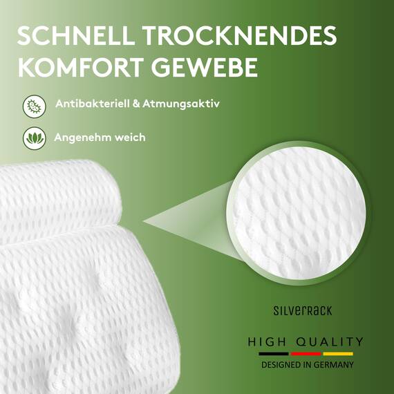SilverRack Badewannenkissen MEDIUM-WEICH [Weiß 4D] - Nackenkissen für Badewanne mit Saugnäpfen als Badewannen-Zubehör - Kissen für Badewanne - Badekissen mit ergonomischer Passform