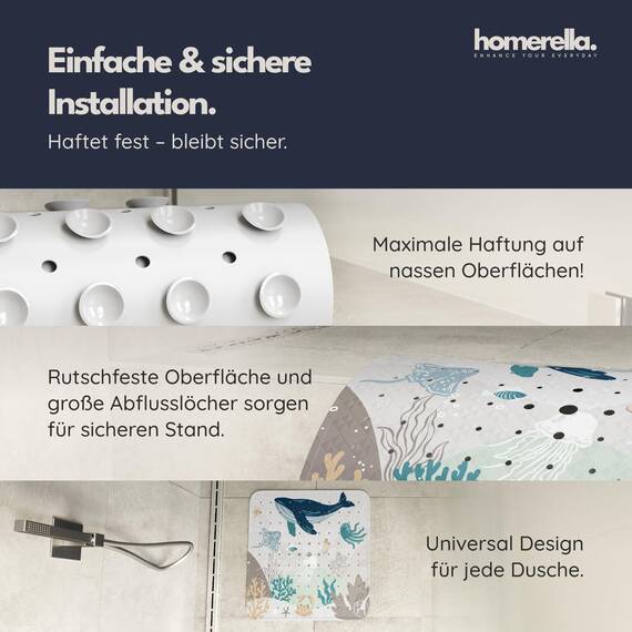 homerella© Duschmatte rutschfest 53x53cm, INKL. AUFHÄNGUNG, Antirutschmatte Dusche, schimmelresistent&waschbar, Duschwanneneinlage, Duscheinlage, Rutschmatte Dusche, Duschmatten, Badematte rutschfest