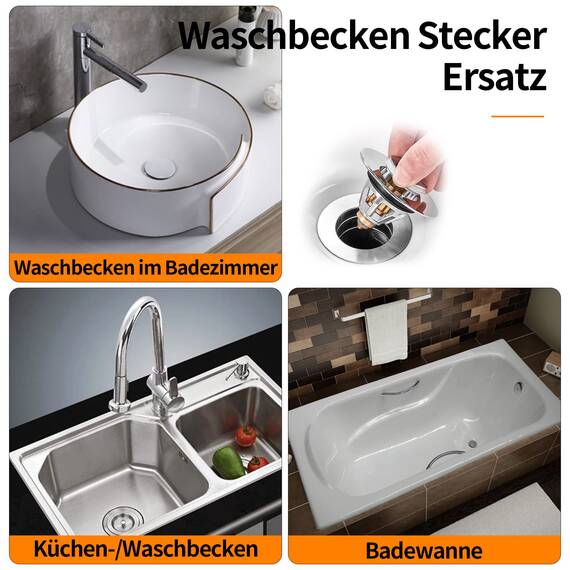 Pop Up Stöpsel Waschbecken Mit Anti Clogging Sieb, Universal Abflusssieb Waschbecken Stöpsel Verschluss Ablaufgarnitur für Aufsatzwaschbecken, Abflussstopfen für Badewanne (2 Stück,38-43mm)