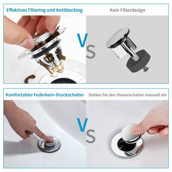 Waschbeckenstöpsel, Pop Up abflussstopfen Ablaufgarnitur Waschbecken Stöpsel Verschluss, Universal Abfluss Waschbecken für Aufsatzwaschbecken Badewannenstöpsel mit Anti Clogging Haarsieb (38-43mm)