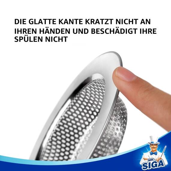 MR.SIGA Küchenspülbecken-Sieb, Edelstahl-Ablaufsieb, spülmaschinenfest, Außendurchmesser 11,2 cm/4,4 Zoll, Innendurchmesser 7,6 cm/3 Zoll, 3er-Pack